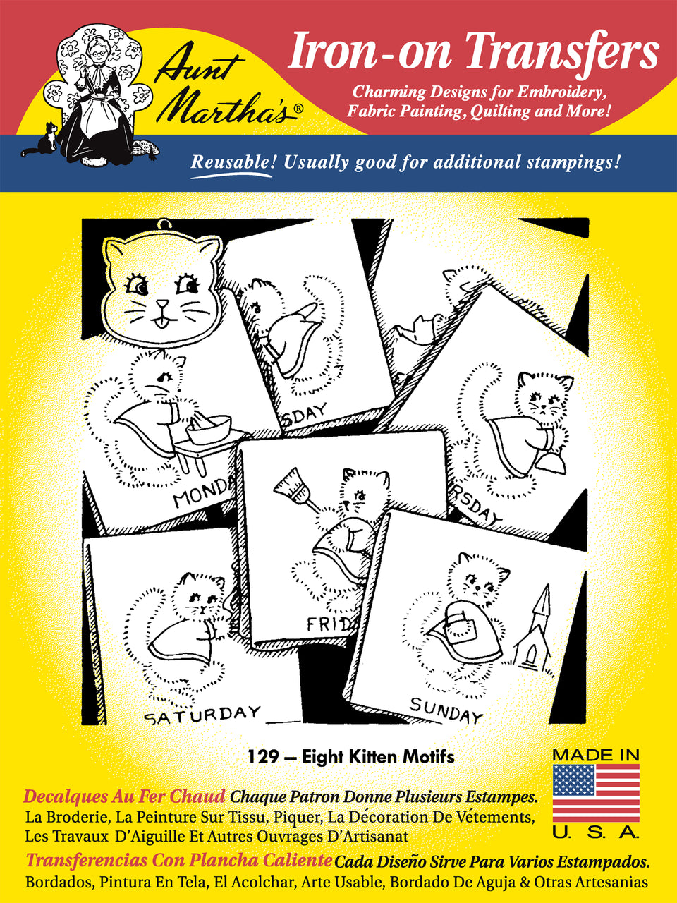 Aunt Martha’s® #129 - 8 Kitten Motifs – Iron-On Embroidery Transfer Pattern