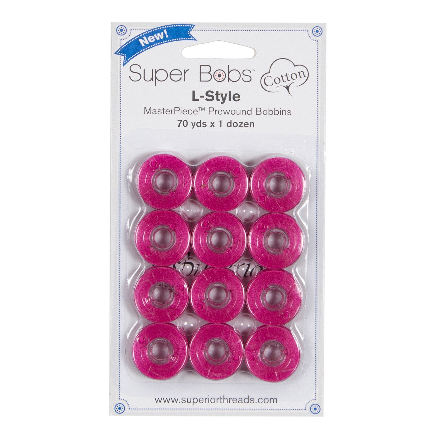Super Bobs MasterPiece Cotton 70yd Prewound Bobbins 12ct L-Style Picaso Pink