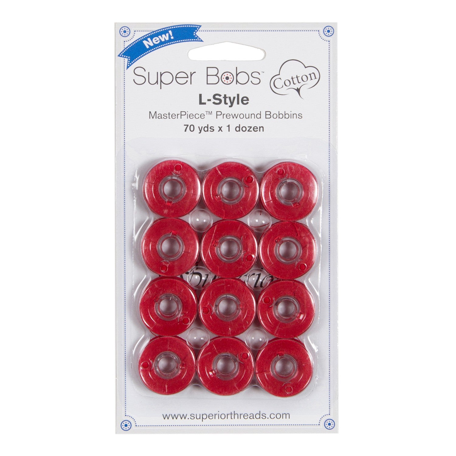 Super Bobs MasterPiece Cotton 70yd Prewound Bobbins 12ct L-Style Smart Alex