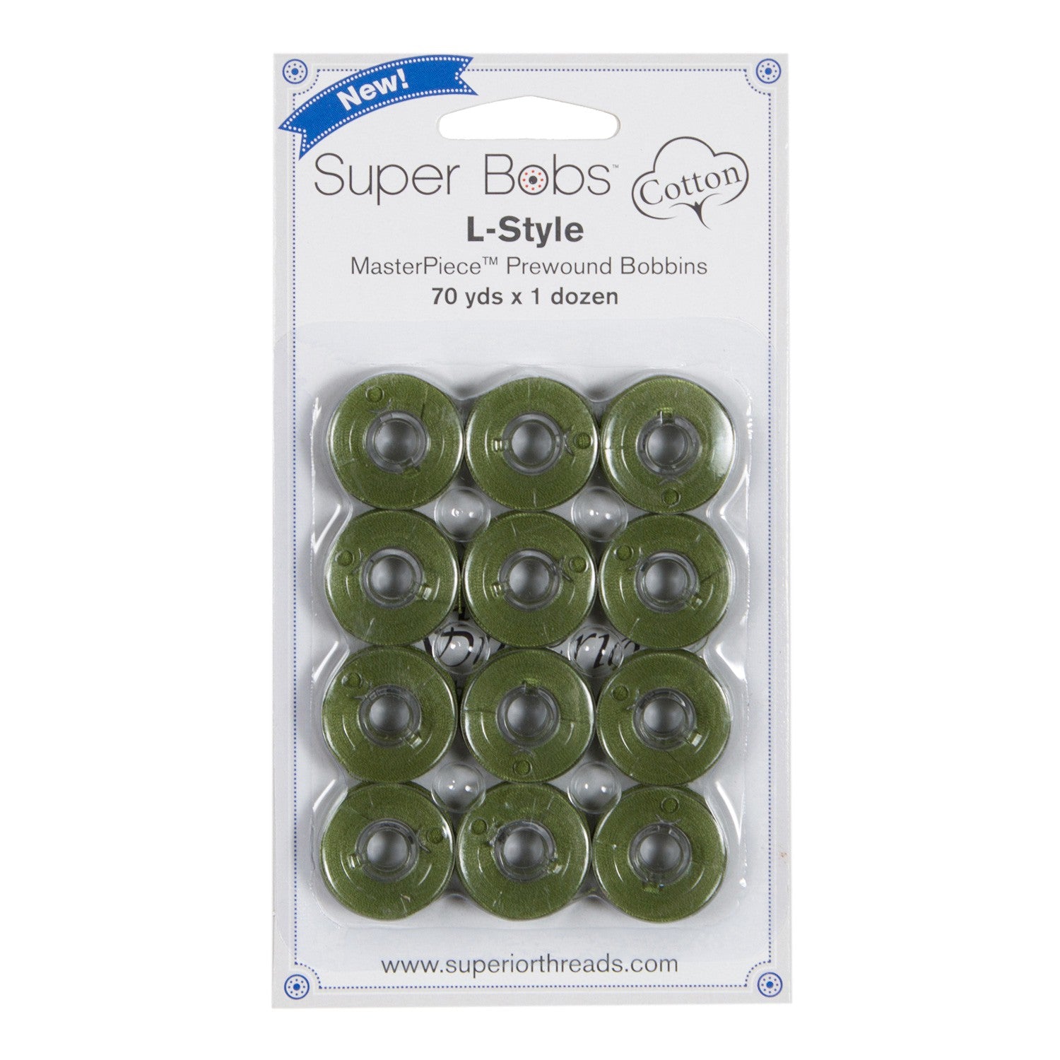 Super Bobs MasterPiece Cotton 70yd Prewound Bobbins 12ct L-Style Fig Leaf