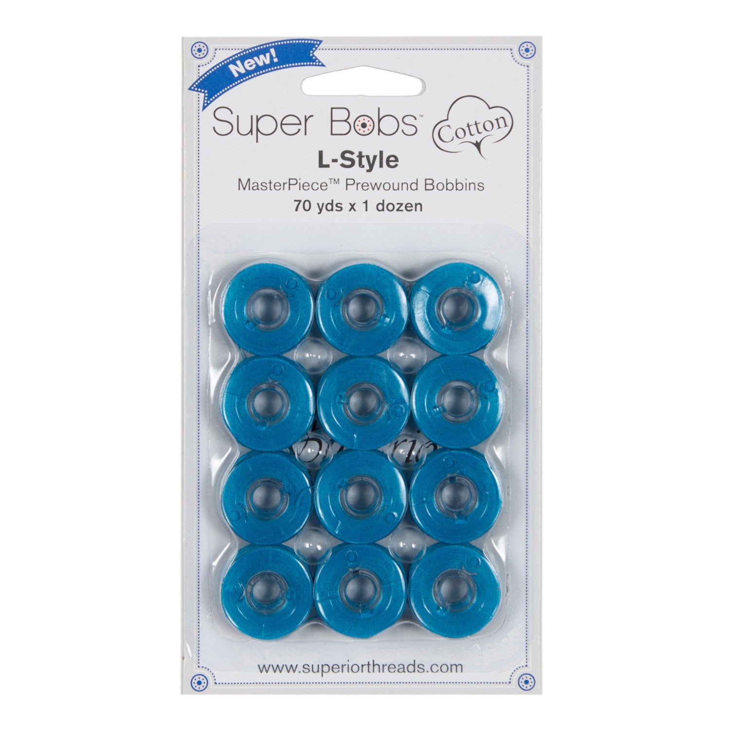 Super Bobs MasterPiece Cotton 70yd Prewound Bobbins 12ct L-Style Aquarius