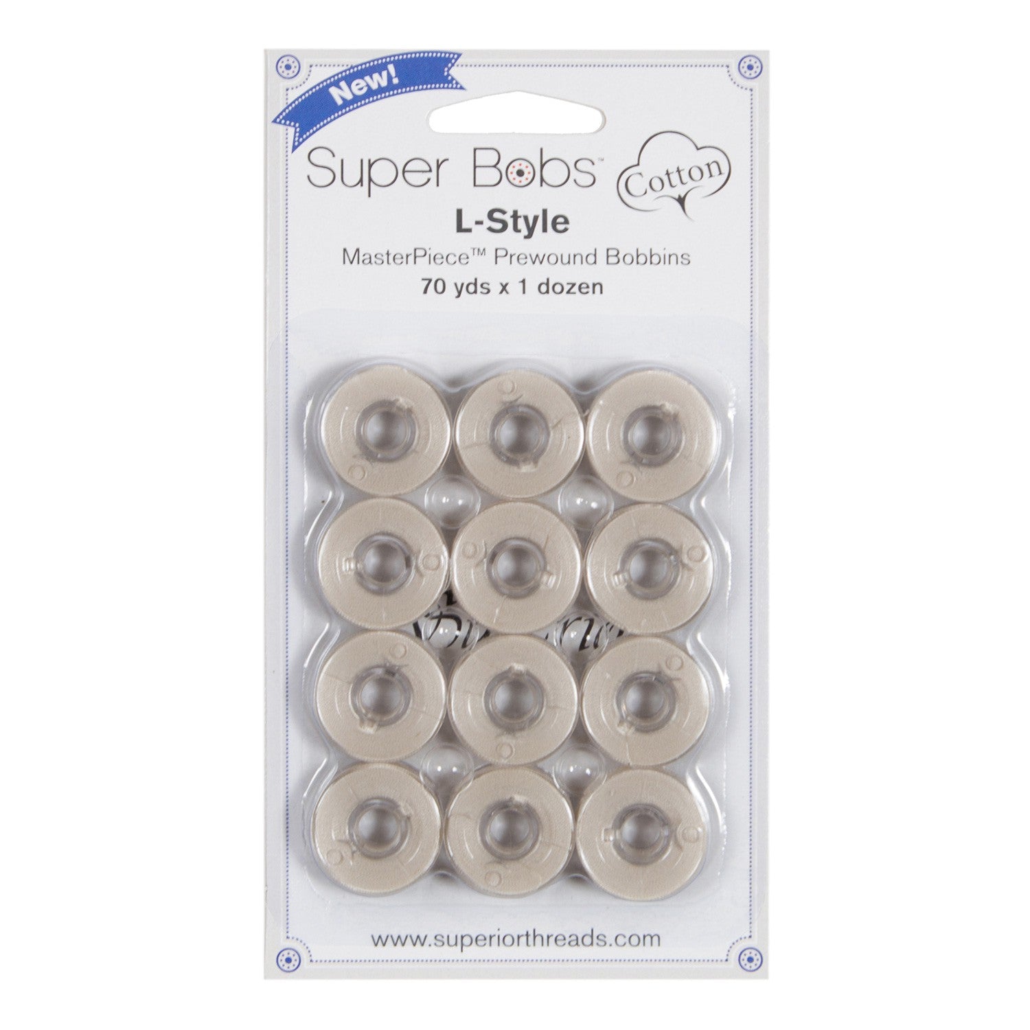 Super Bobs MasterPiece Cotton 70yd Prewound Bobbins 12ct L-Style Bisque