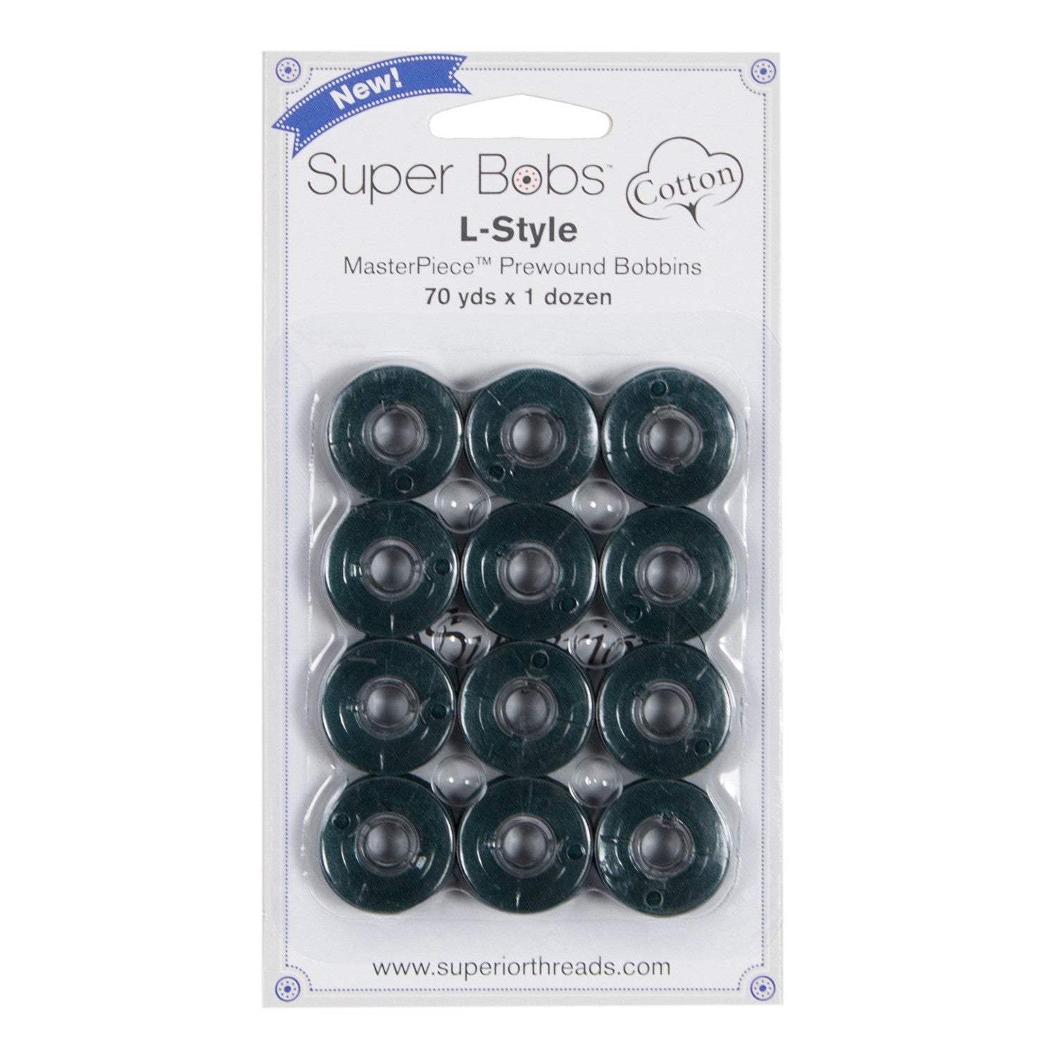 Super Bobs MasterPiece Cotton 70yd Prewound Bobbins 12ct L-Style Rafael