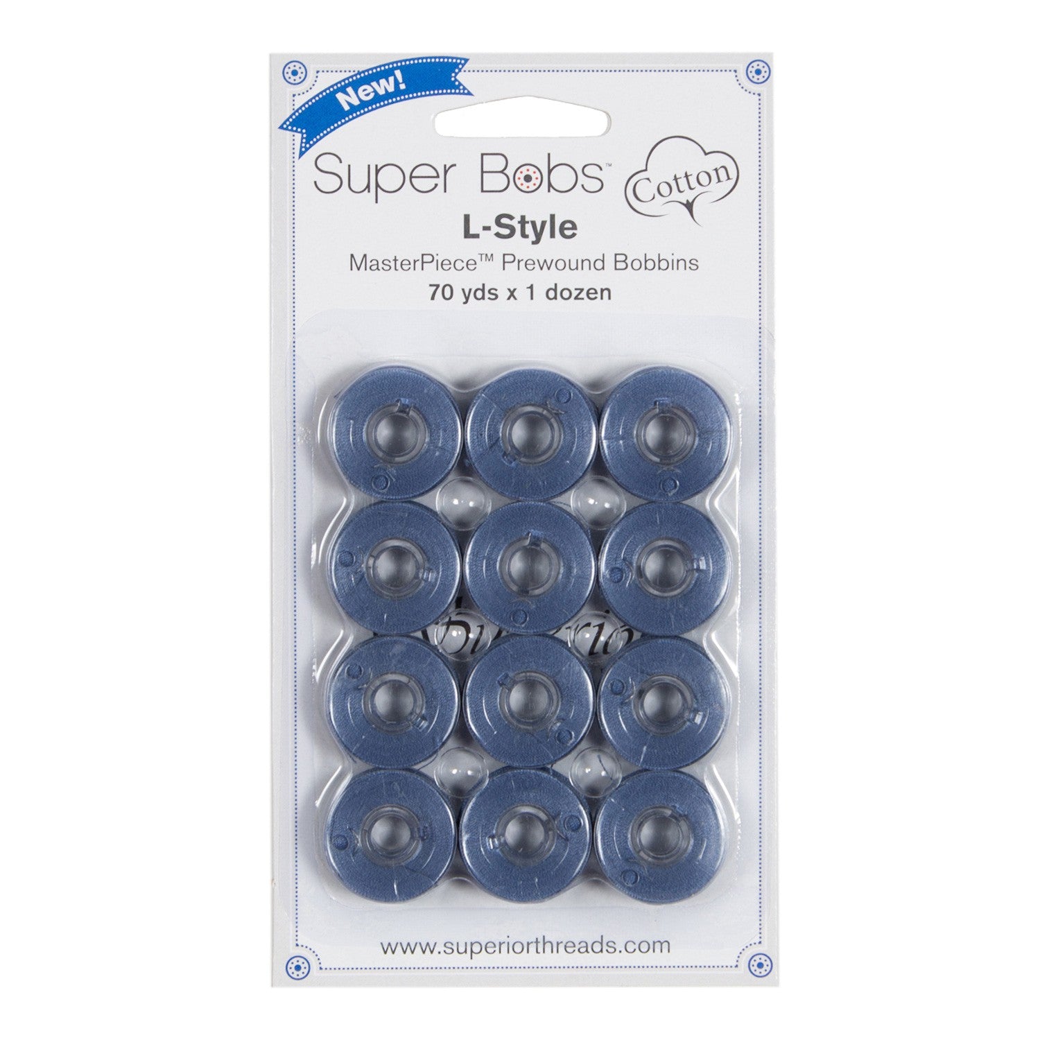 Super Bobs MasterPiece Cotton 70yd Prewound Bobbins 12ct L-Style Waterloo