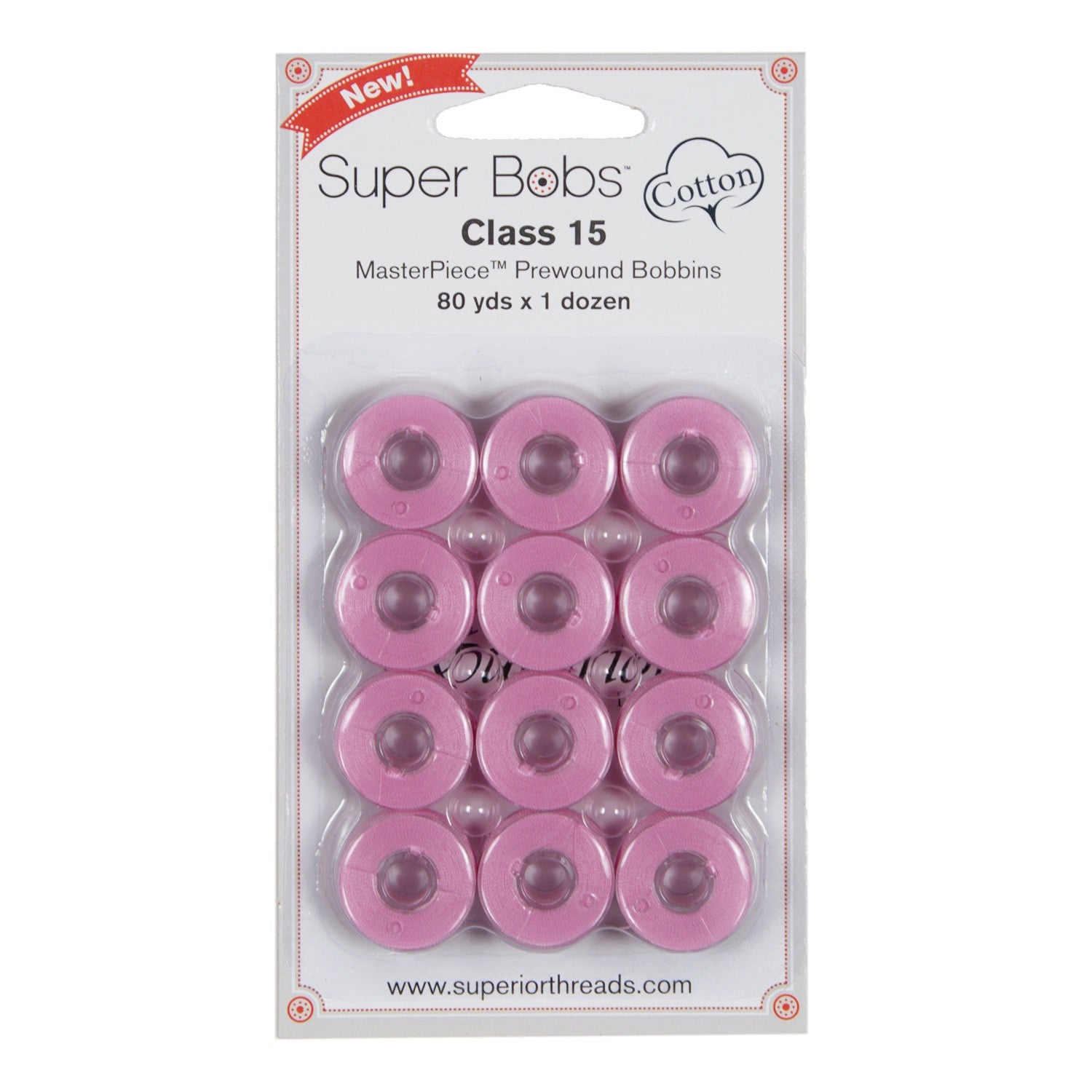 Super Bobs MasterPiece Cotton 80yd Prewound Bobbins 12ct Class 15 Peony