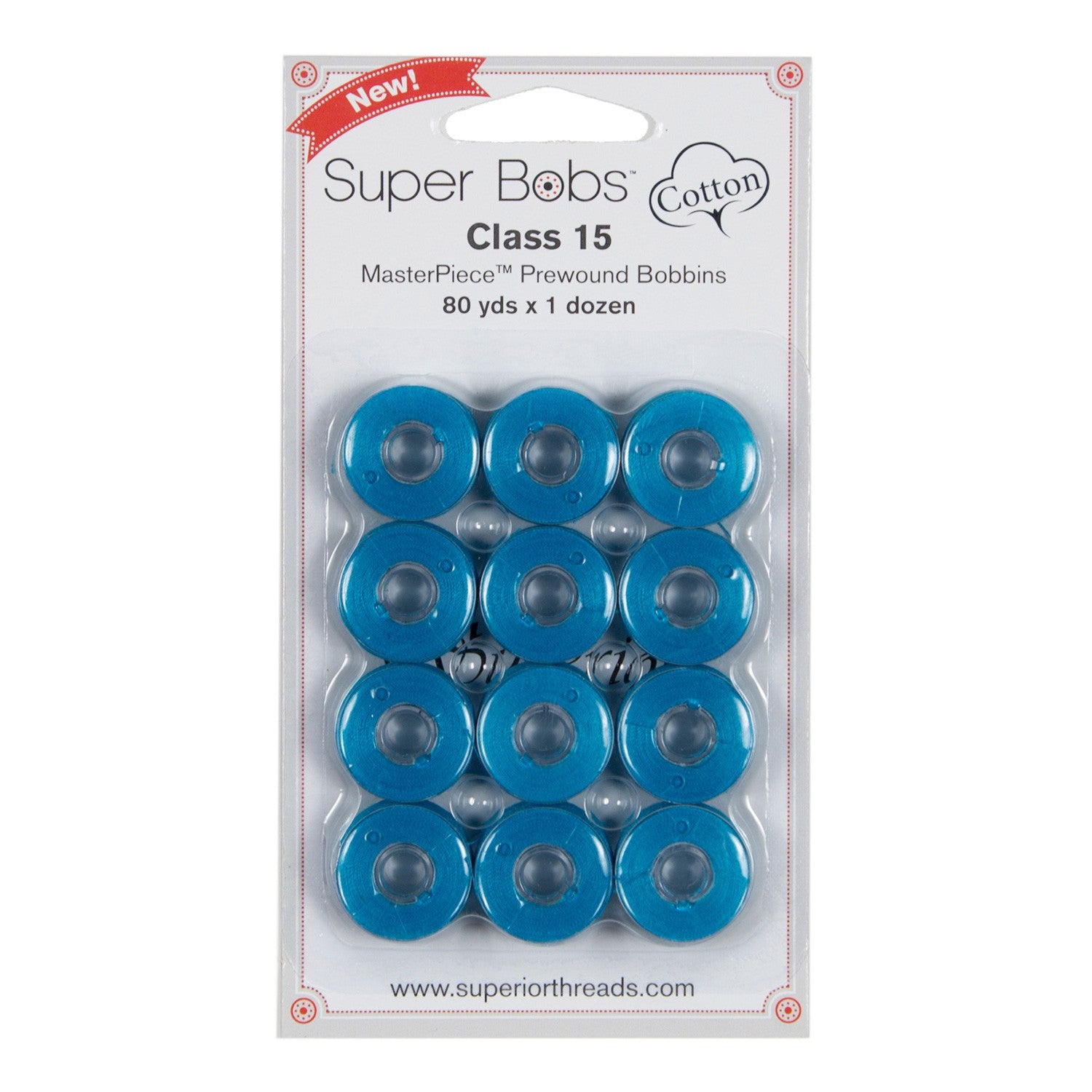 Super Bobs MasterPiece Cotton 80yd Prewound Bobbins 12ct Class 15 Aquarius