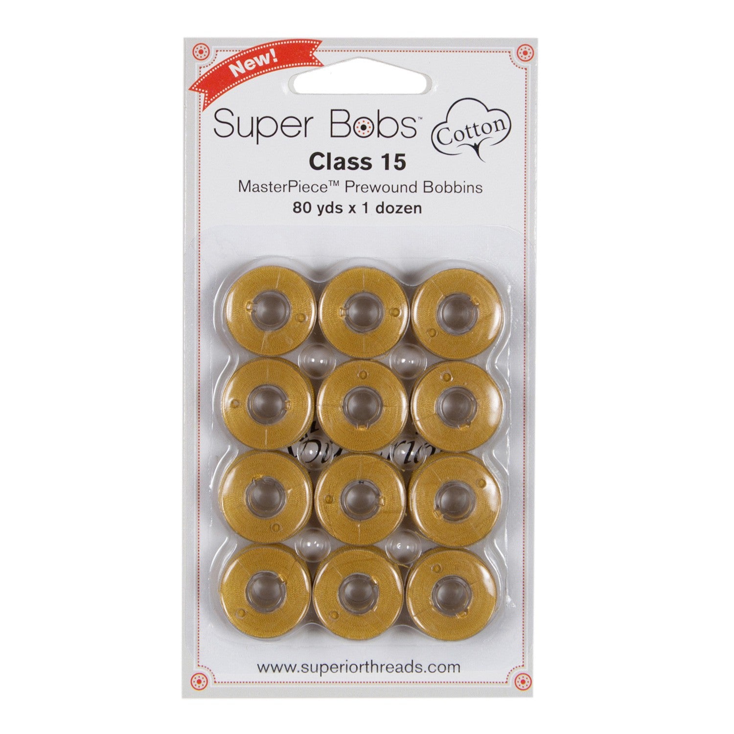 Super Bobs MasterPiece Cotton 80yd Prewound Bobbins 12ct Class 15 Wheat Fields