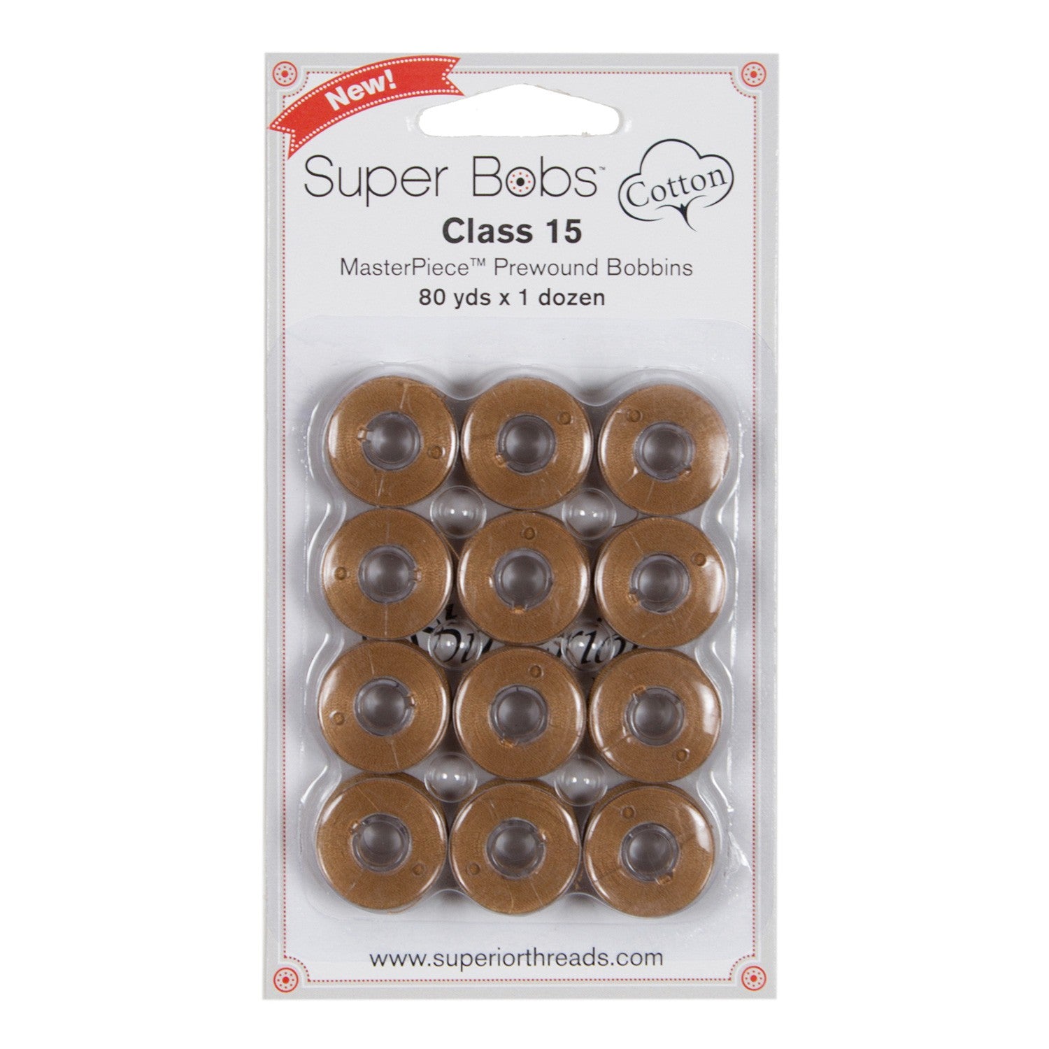Super Bobs MasterPiece Cotton 80yd Prewound Bobbins 12ct Class 15 Paint Brush
