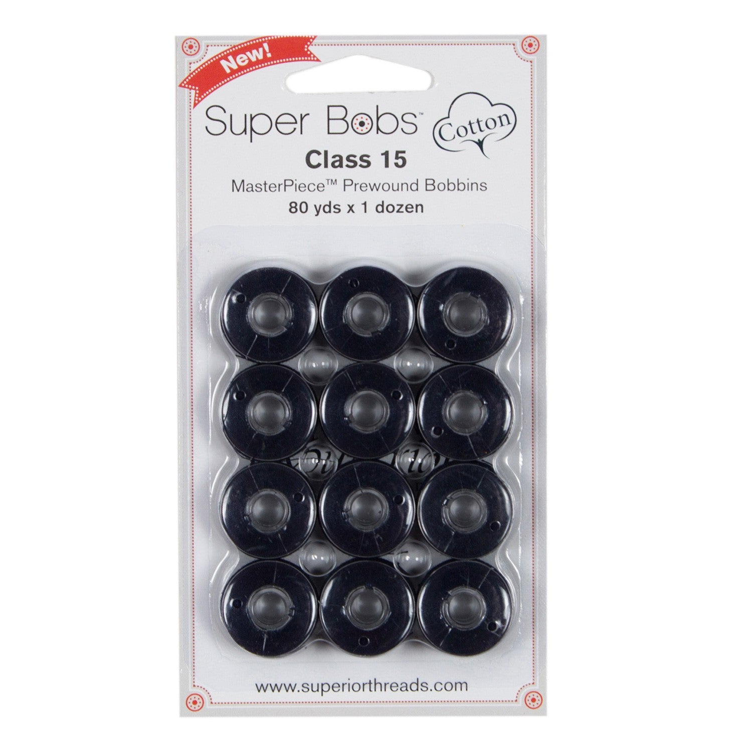 Super Bobs MasterPiece Cotton 80yd Prewound Bobbins 12ct Class 15 Indigo