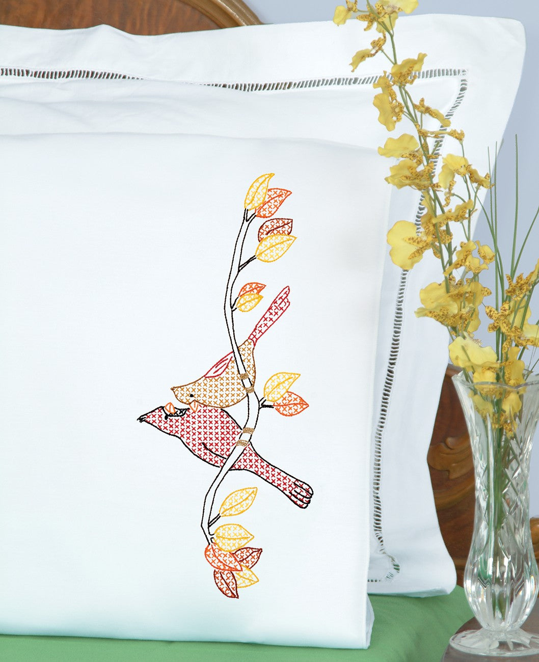 A Pair of Cardinals Perle Edge Pillowcases