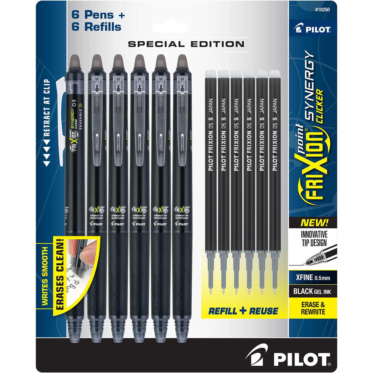 Frixion Synergy Clicker 0.5mm Black 6pk with Refills