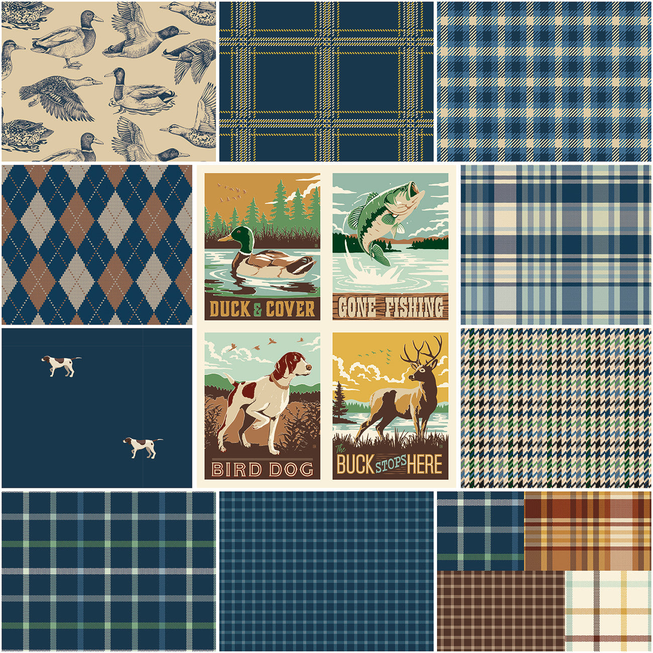 Plaid-Venture Club 1 Yard Bundle Tan, 11 Pcs.