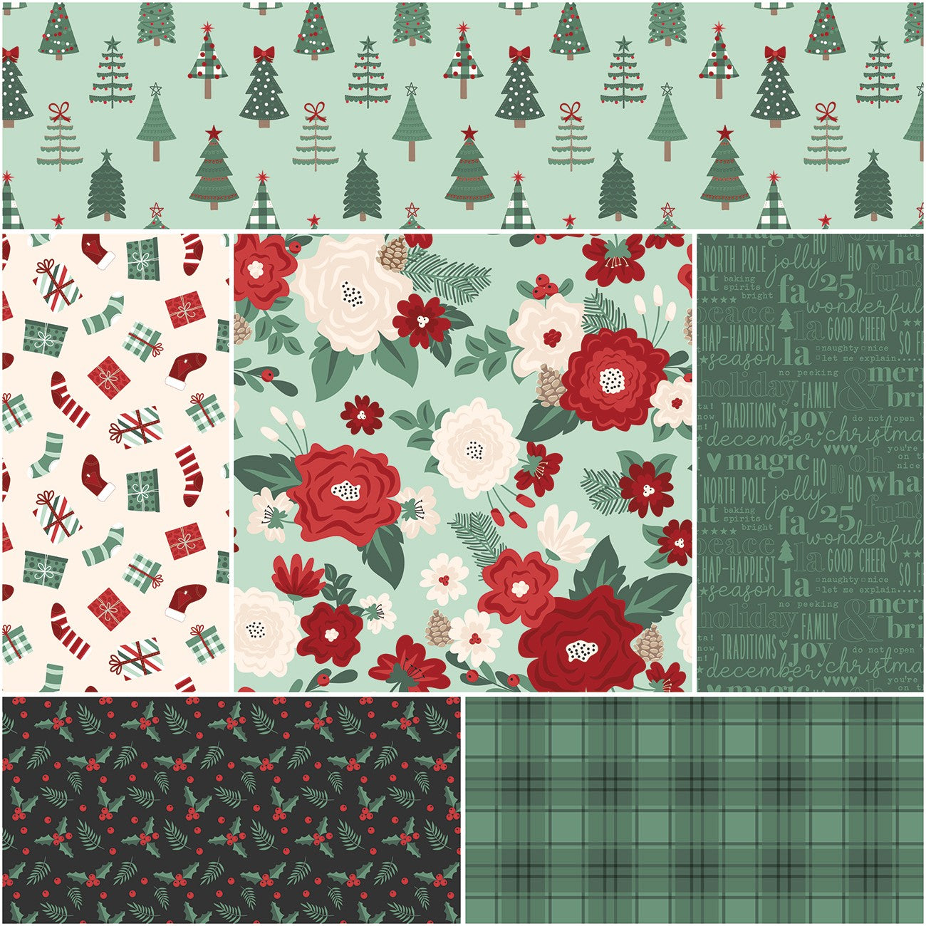 Evergreen Wishes 1 Yard Bundle Mint, 6 Pcs.