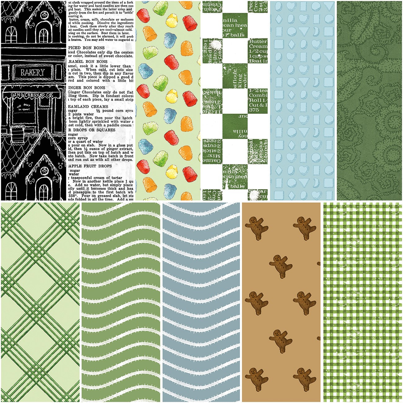 Gingerbread 1 Yard Bundle Green, 11 Pcs.