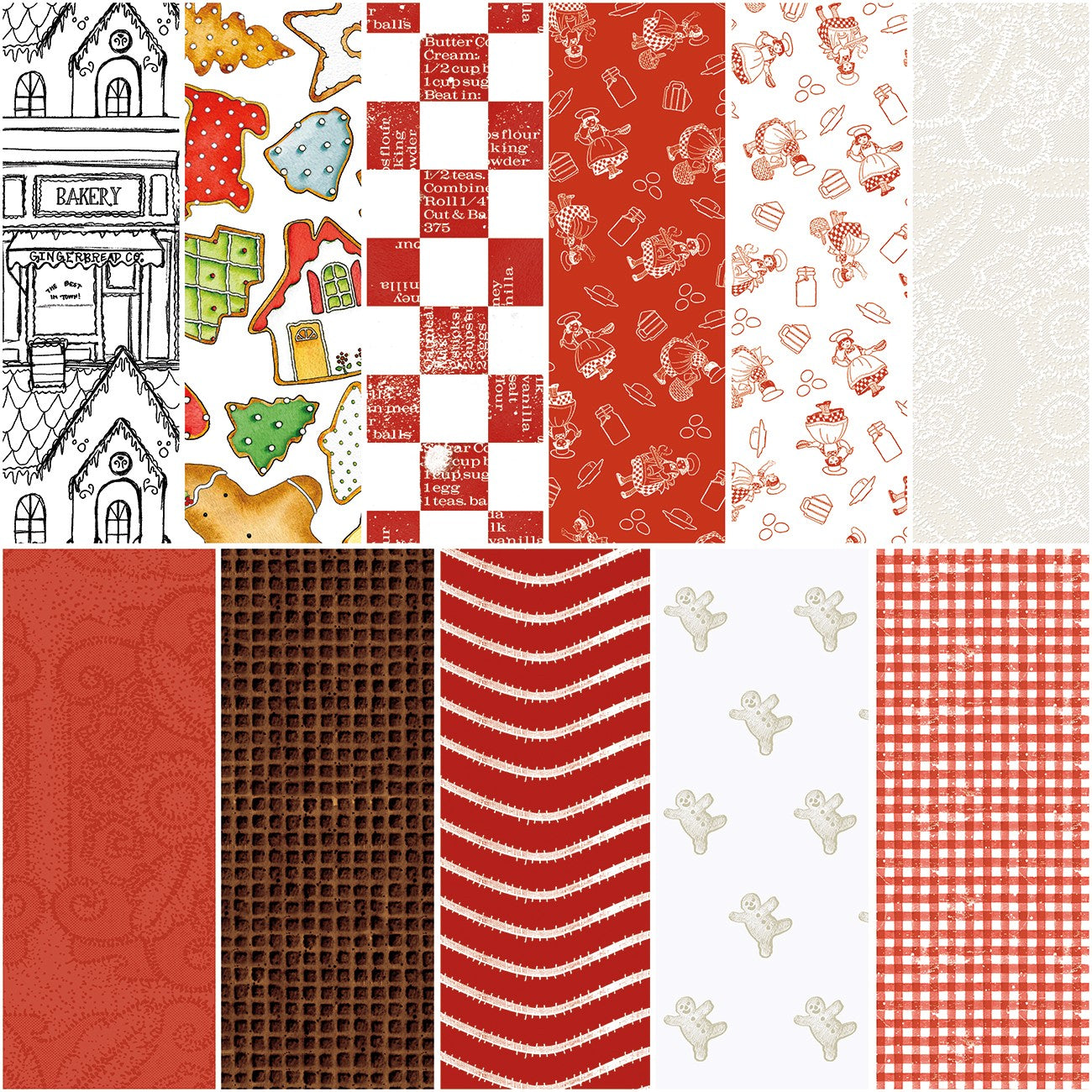 Gingerbread 1 Yard Bundle Red, 11 Pcs.