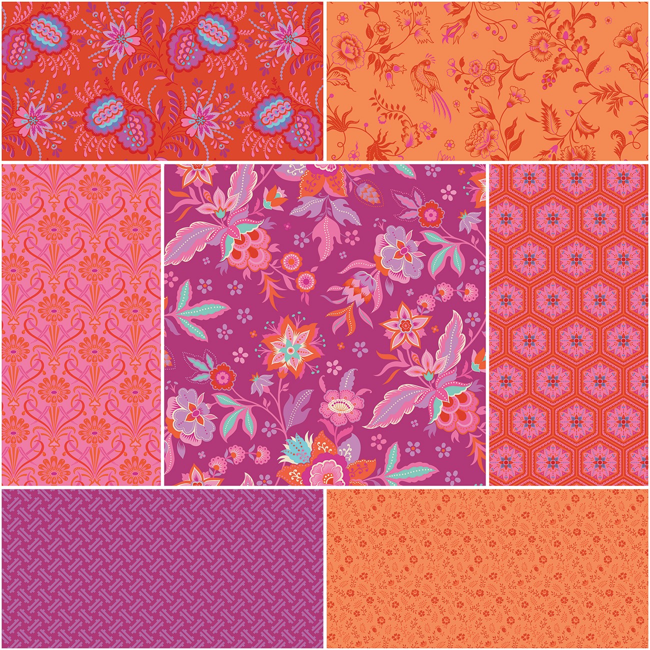 Kipling Gardens 1 Yard Bundle Fuchsia, 7 Pcs.