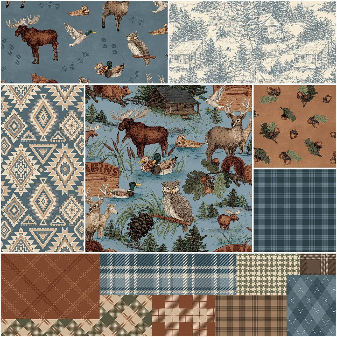 Whispering Pines 1 Yard Bundle Blue, 7 Pcs.