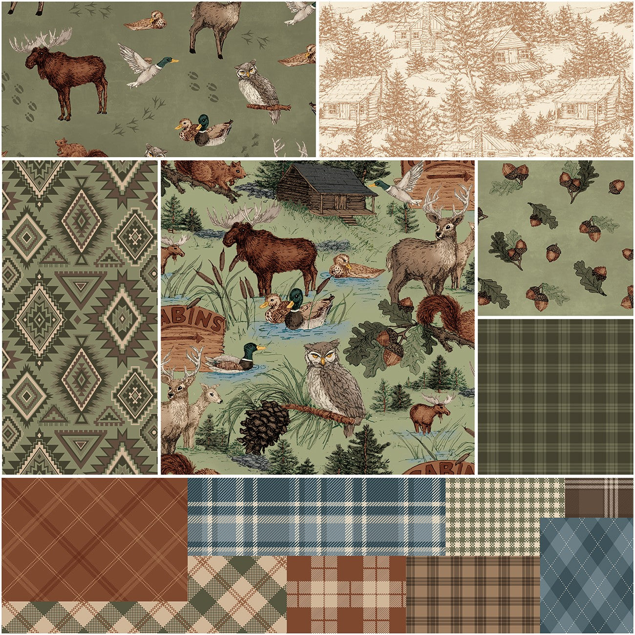 Whispering Pines 1 Yard Bundle Green, 7 Pcs.
