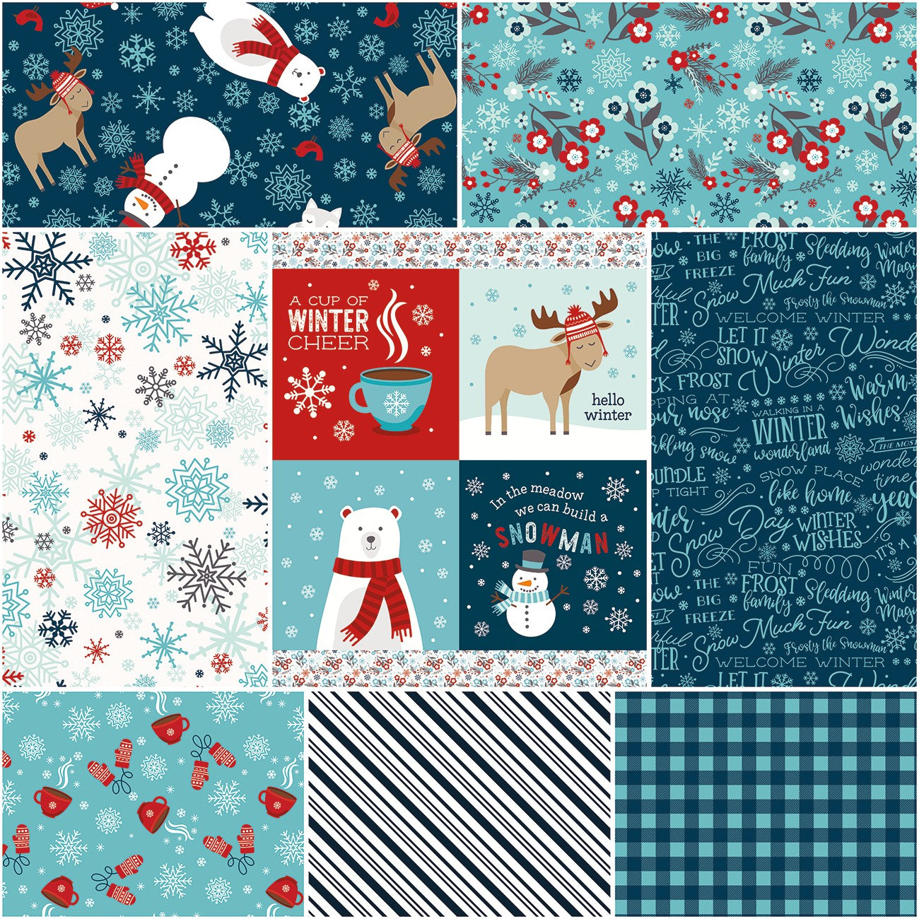 A Perfect Winter 1 Yard Bundle Navy, 8 Pcs.