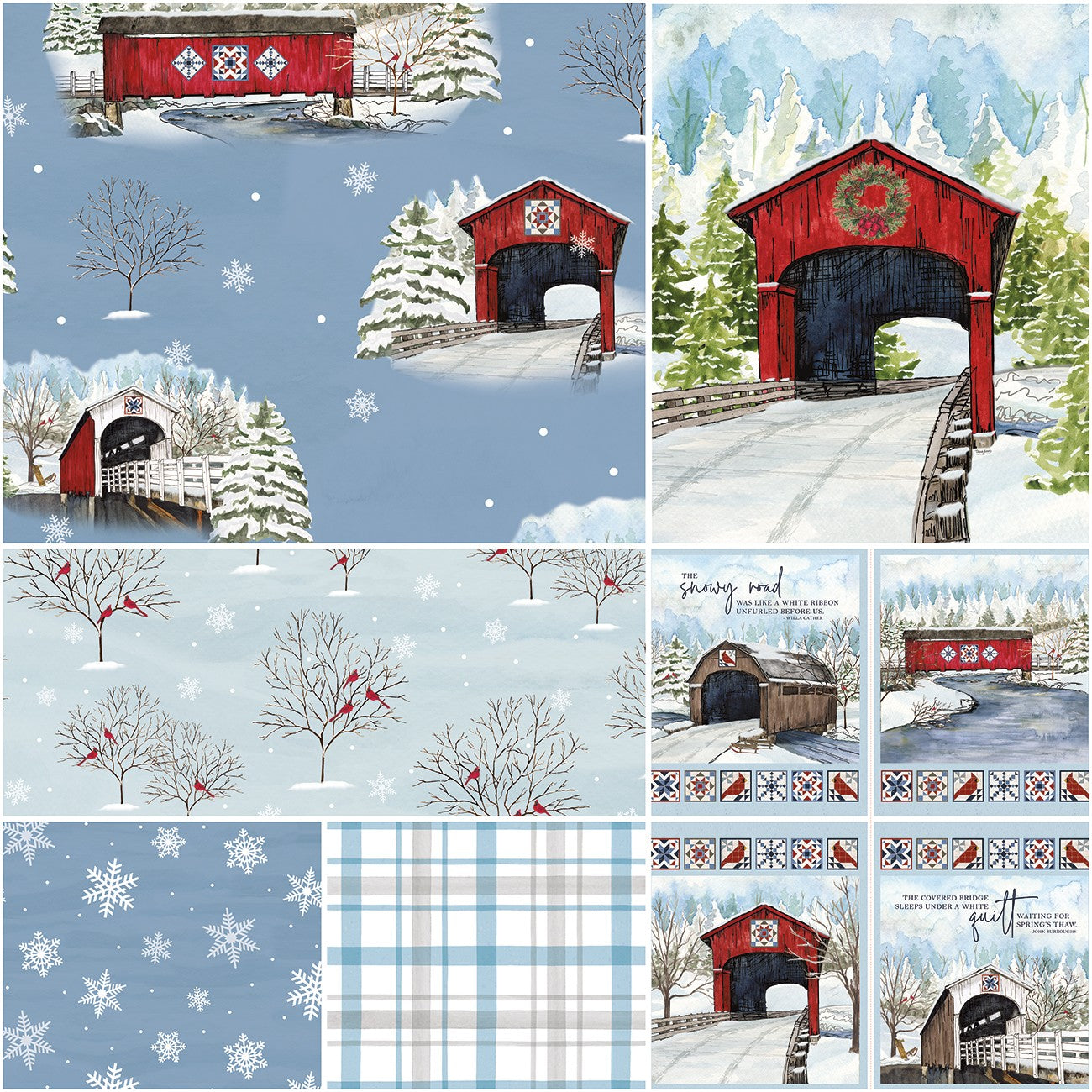 Covered Bridges in Winter 1 Yard Bundle Blue, 6 Pcs.