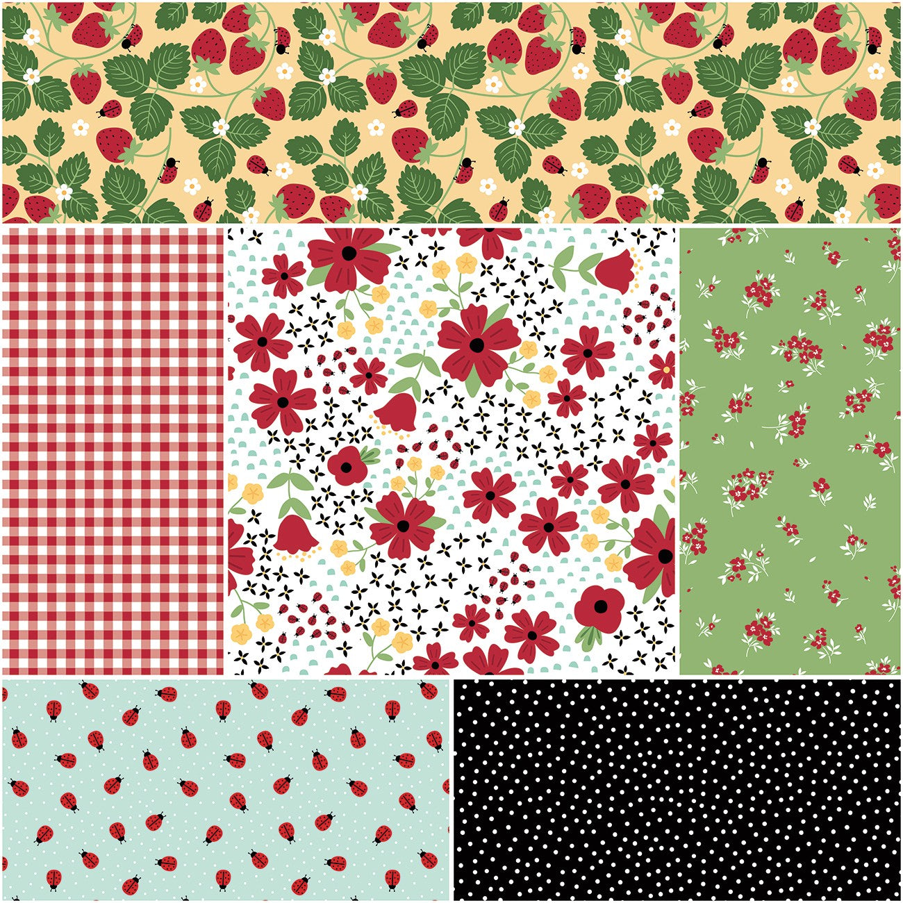 Little Ladybug 1 Yard Bundle White, 6 Pcs.