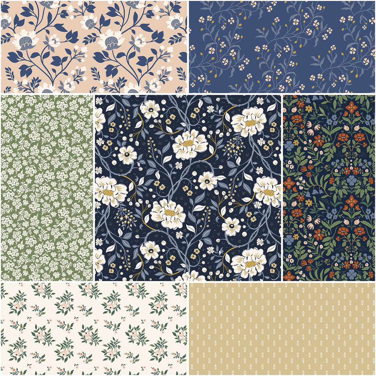 Before the Bloom 1 Yard Bundle Indigo, 7 Pcs.