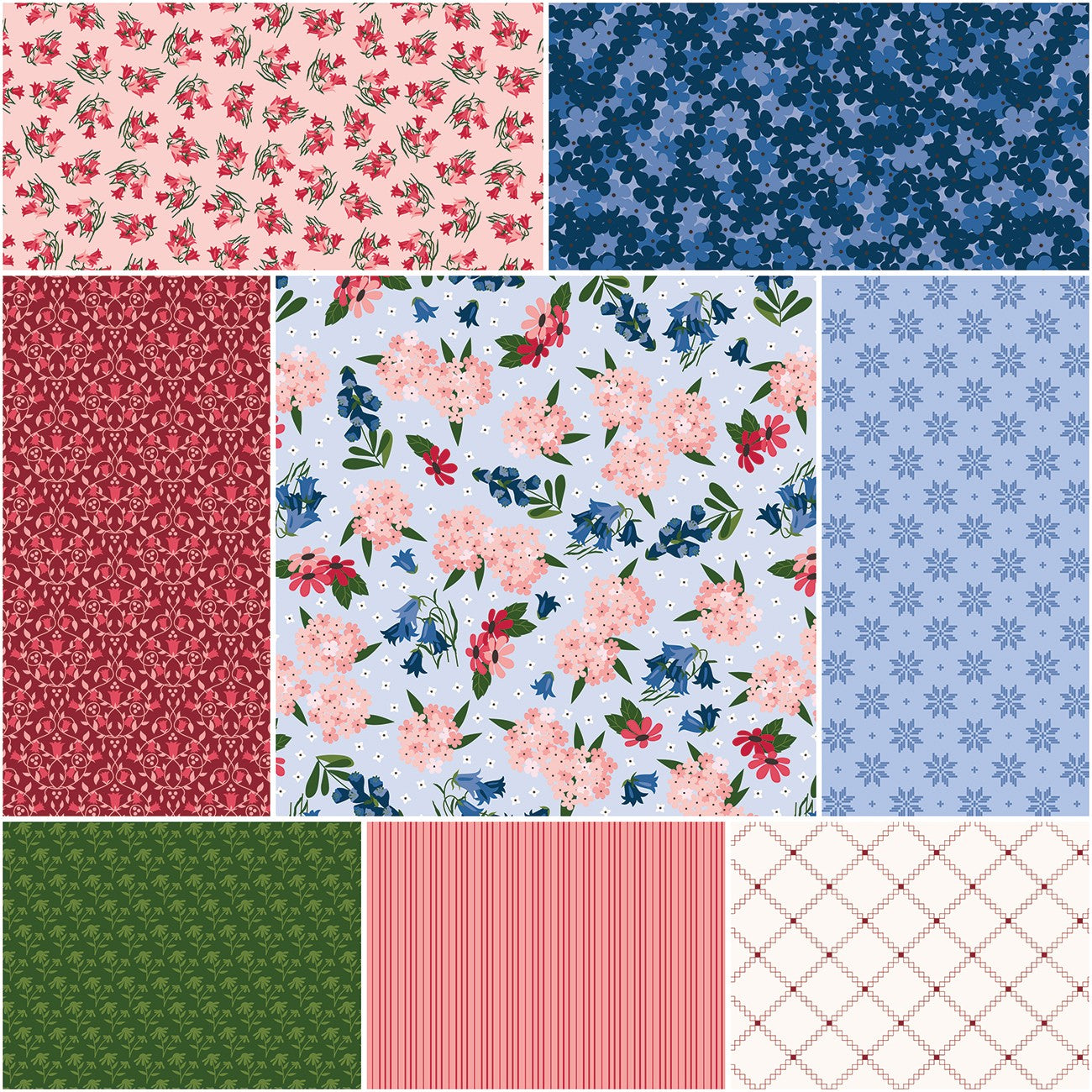 Foxglove 1 Yard Bundle Blue, 8 Pcs.