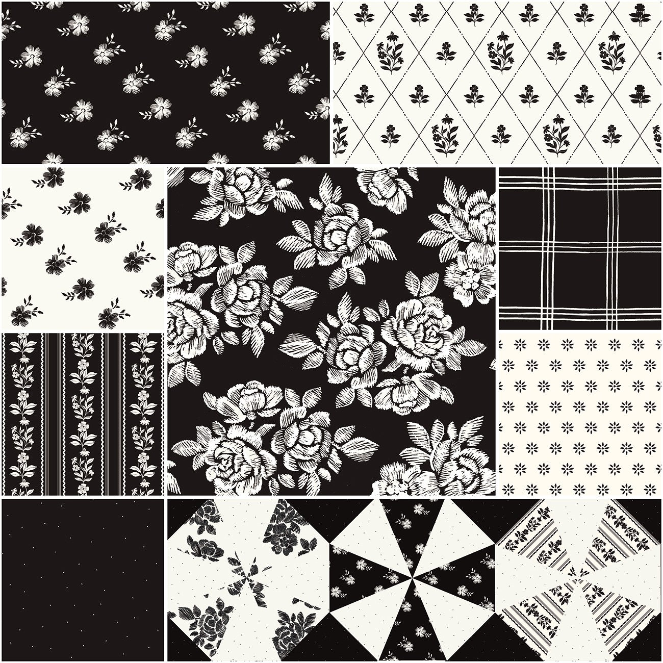 Moonlit Trellis 1 Yard Bundle Black, 9pcs