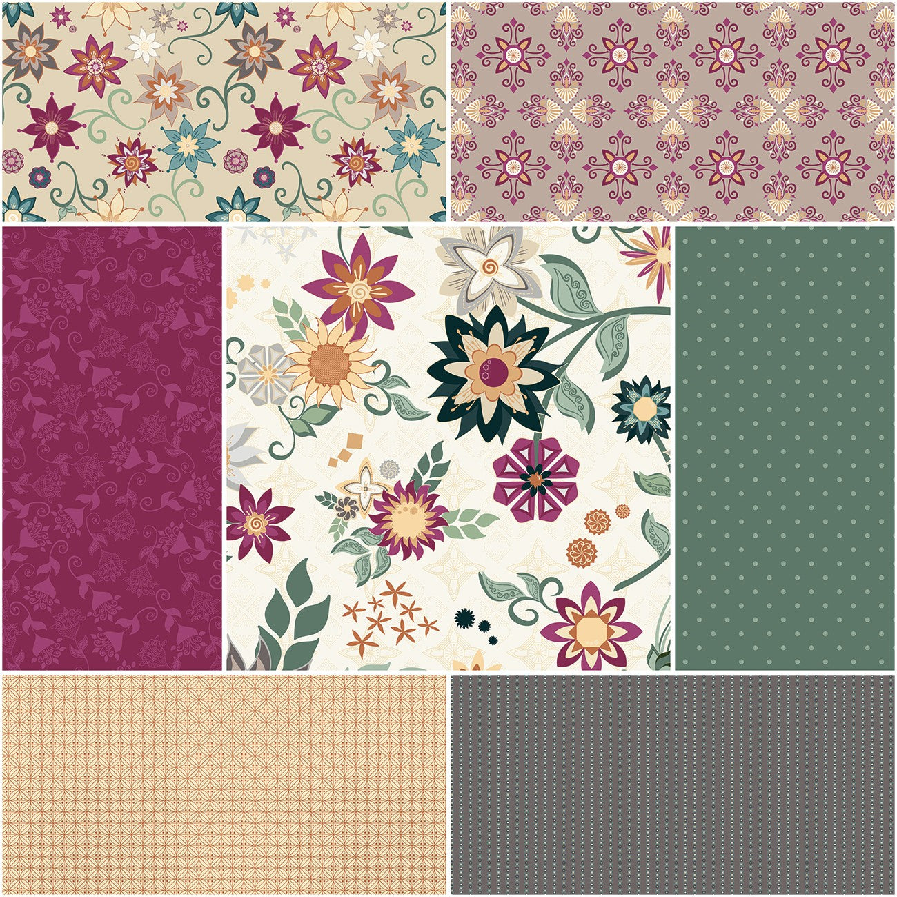 Where the Wild Flowers Are 1 Yard Bundle Cream, 7pcs