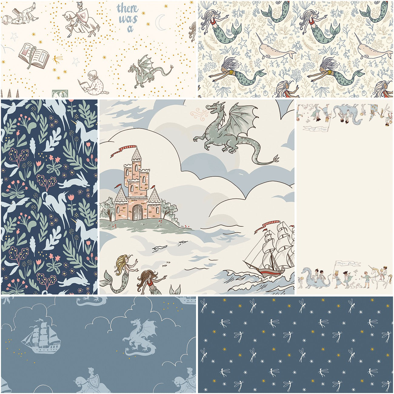 Story Land 1 Yard Bundle Blue, 7pcs