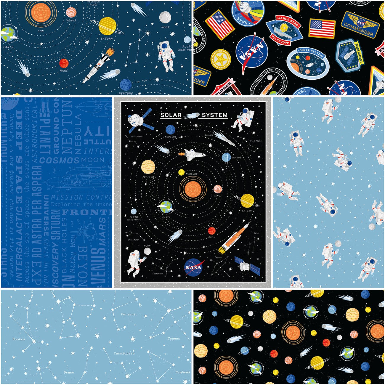 Reach for the Stars with NASA 1 Yard Bundle Navy, 7pcs