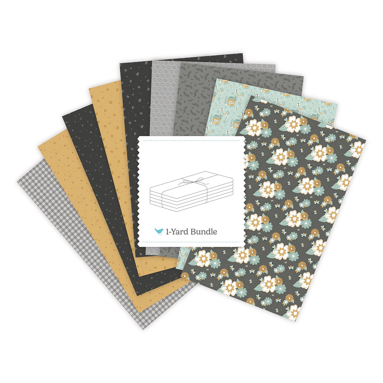 Bees and Blossoms 1 Yard Bundle Dark Gray, 9 Pcs.