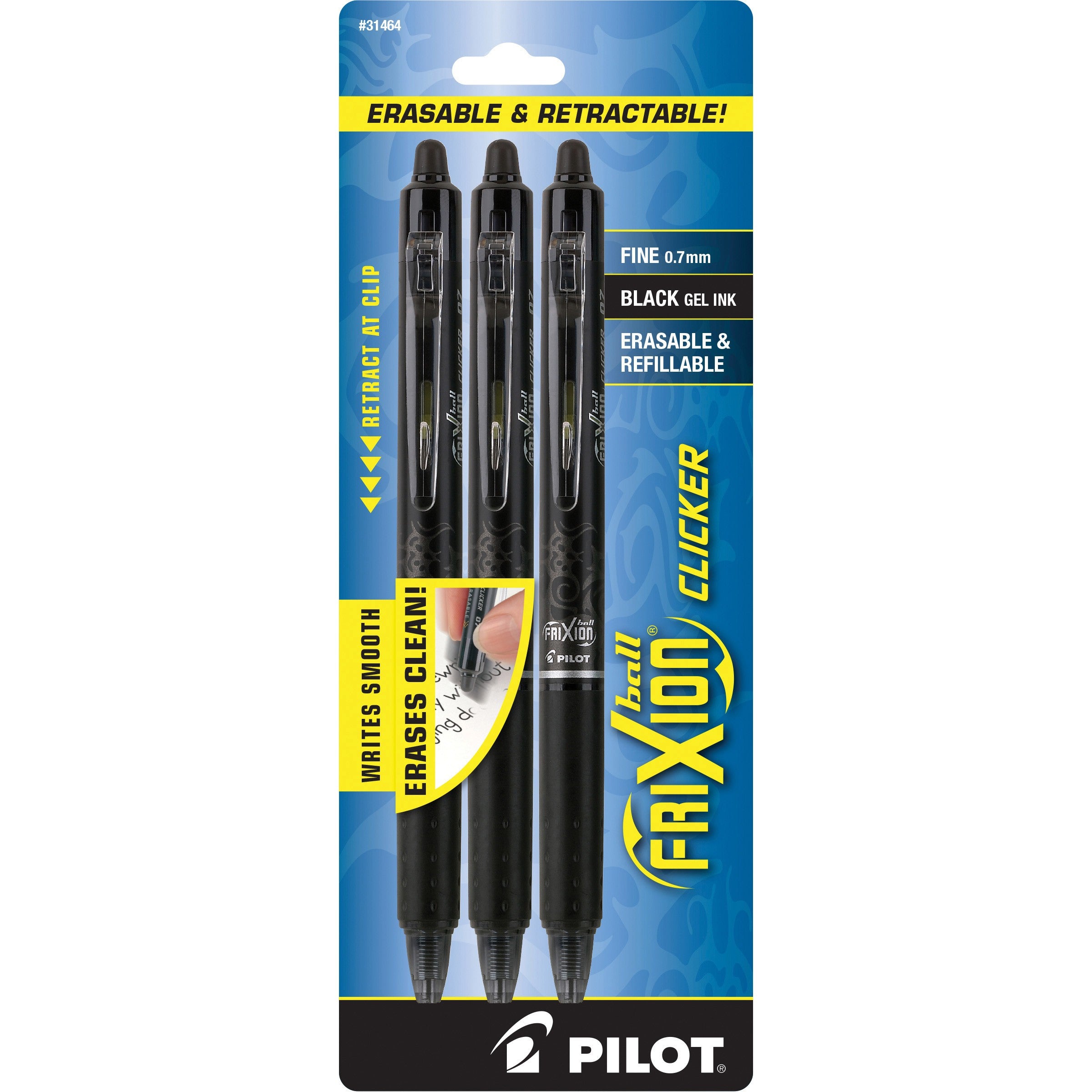 Frixion Clicker Gel Fine Black 3pk