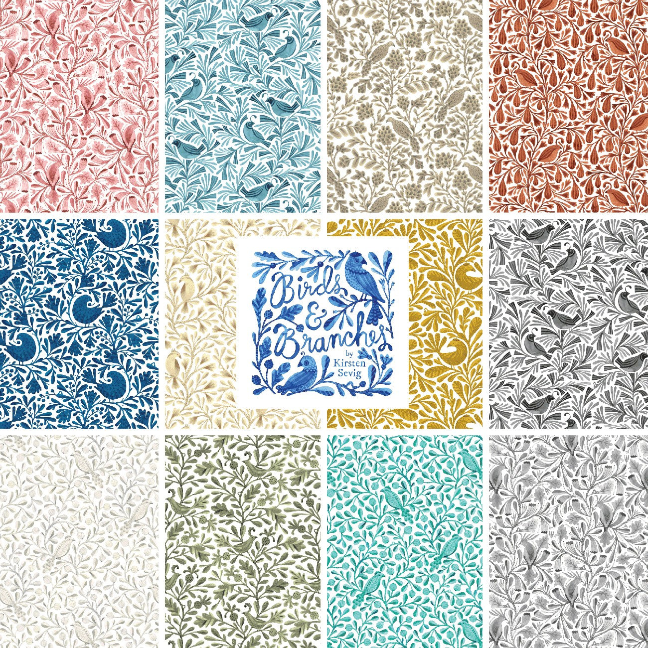 5in Squares, Birds & Branches Muted, 42pcs/bundle Organic