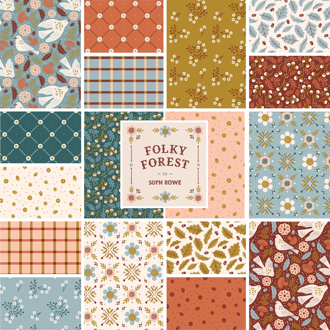 Fat Quarter Folky Forest 17Pcs/Bundle