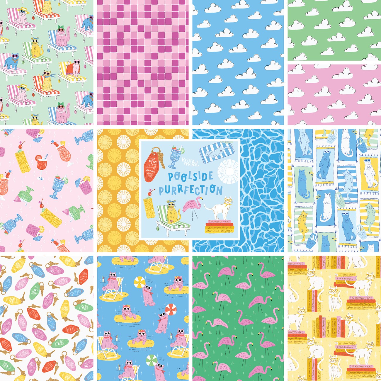 Fat Quarter Poolside Purrfection 13Pcs/Bundle