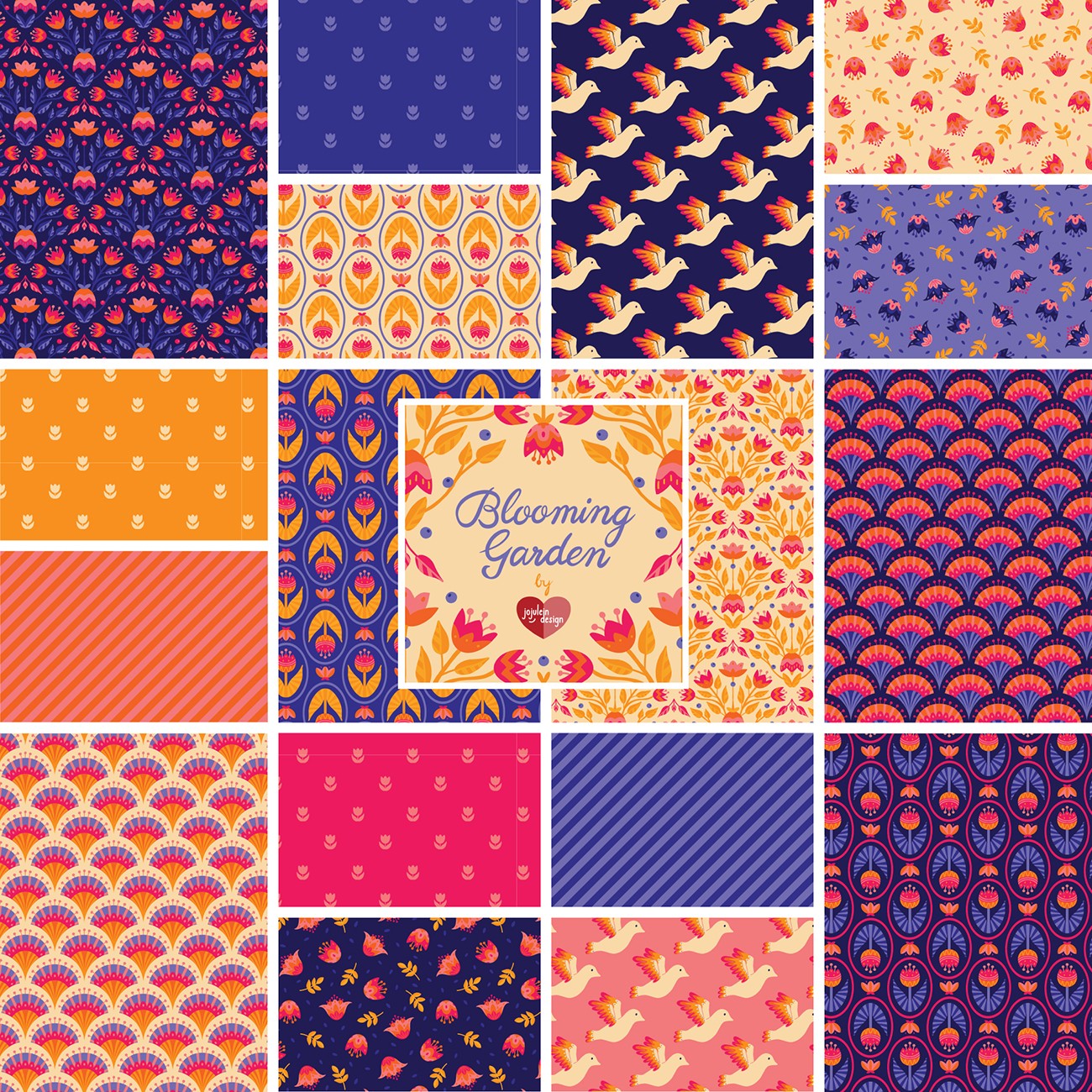 Fat Quarter Blooming Garden 17Pcs/Bundle