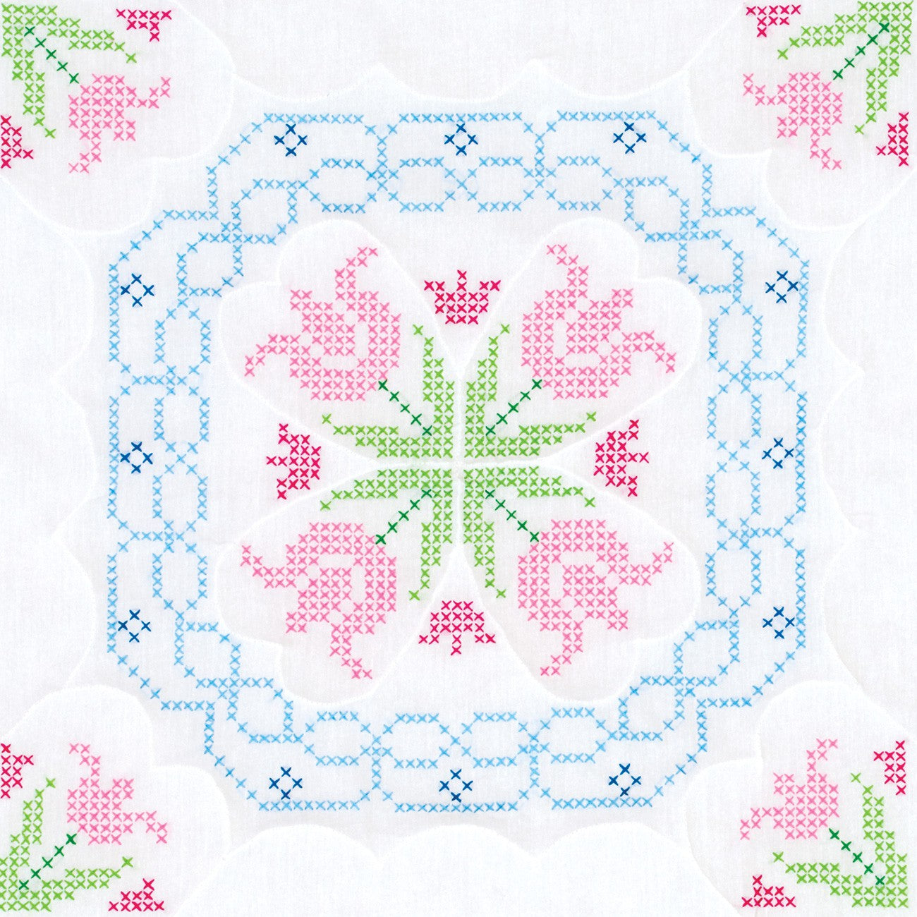 White 18in Quilt Squares XX Lace Tulips