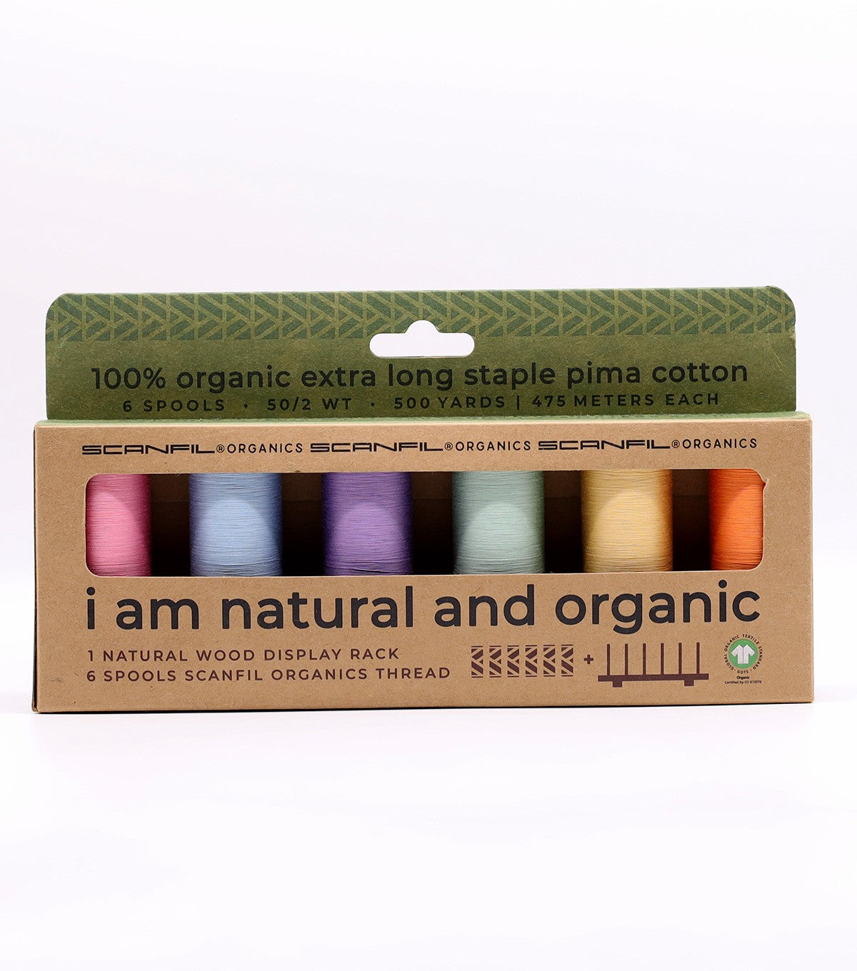 Scanfil Organic Cotton 50wt 6 Spool Thread Set with Rack Pastels
