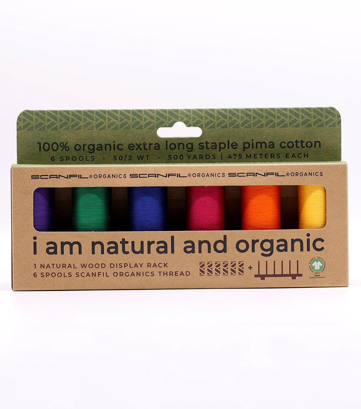Scanfil Organic Cotton 50wt 6 Spool Thread Set with Rack Jewel Tones