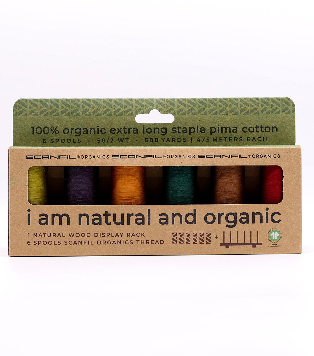 Scanfil Organic Cotton 50wt 6 Spool Thread Set with Rack Harvest Time