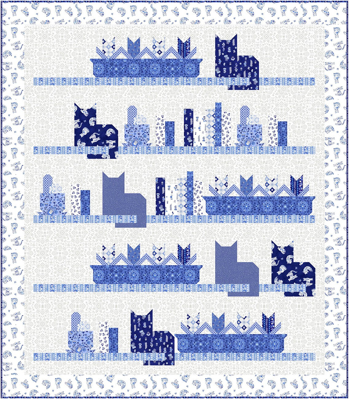 Office Cats Digital Quilt Top, 55" x 63"