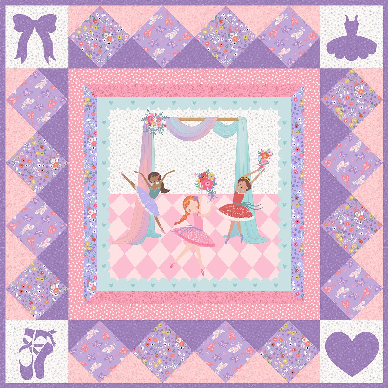 Ballerina Twirl Digital Quilt Top, 36" x 36"