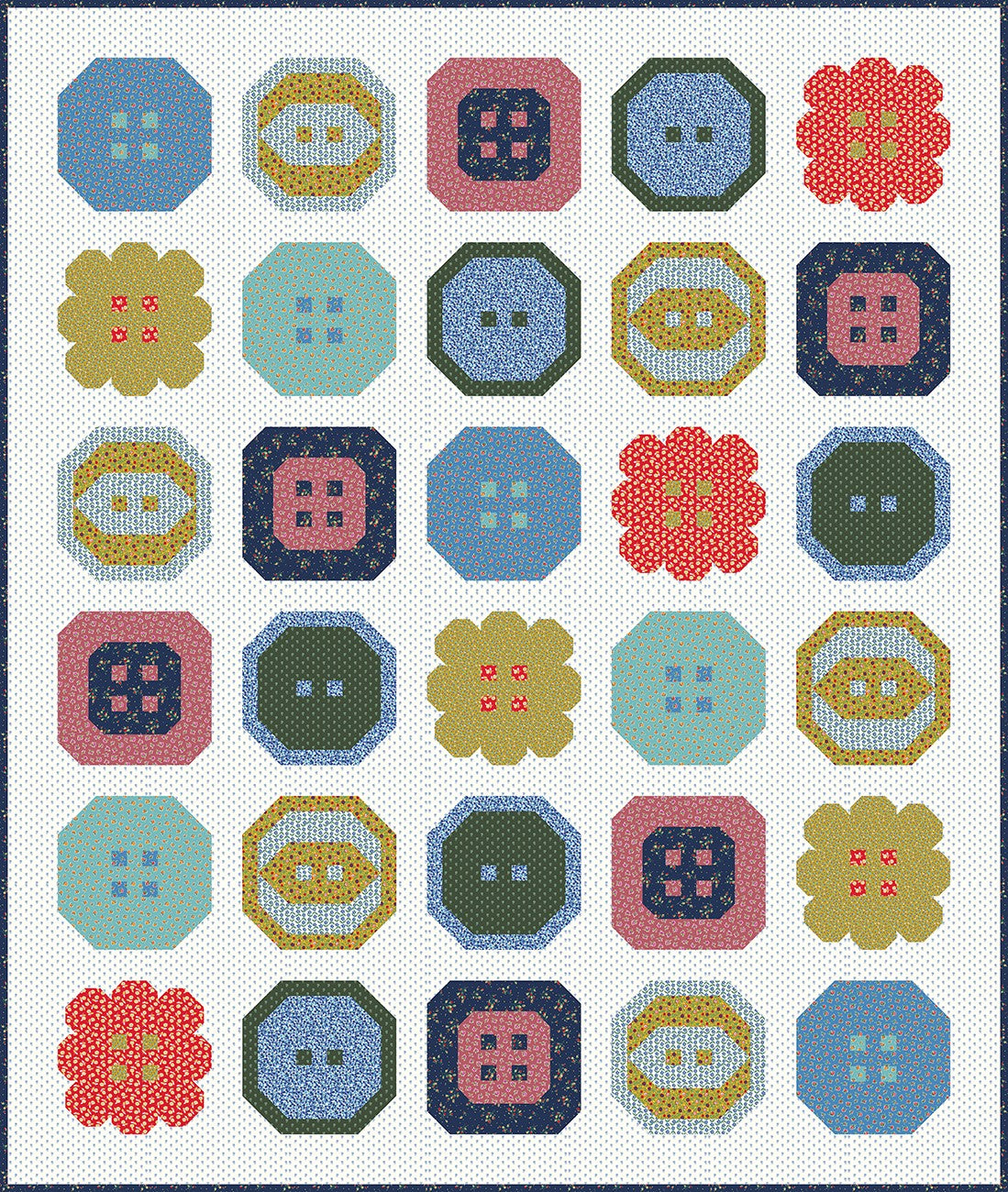 Multi Buttoned Up Digital Quilt Top, 65.5" x 77.5"