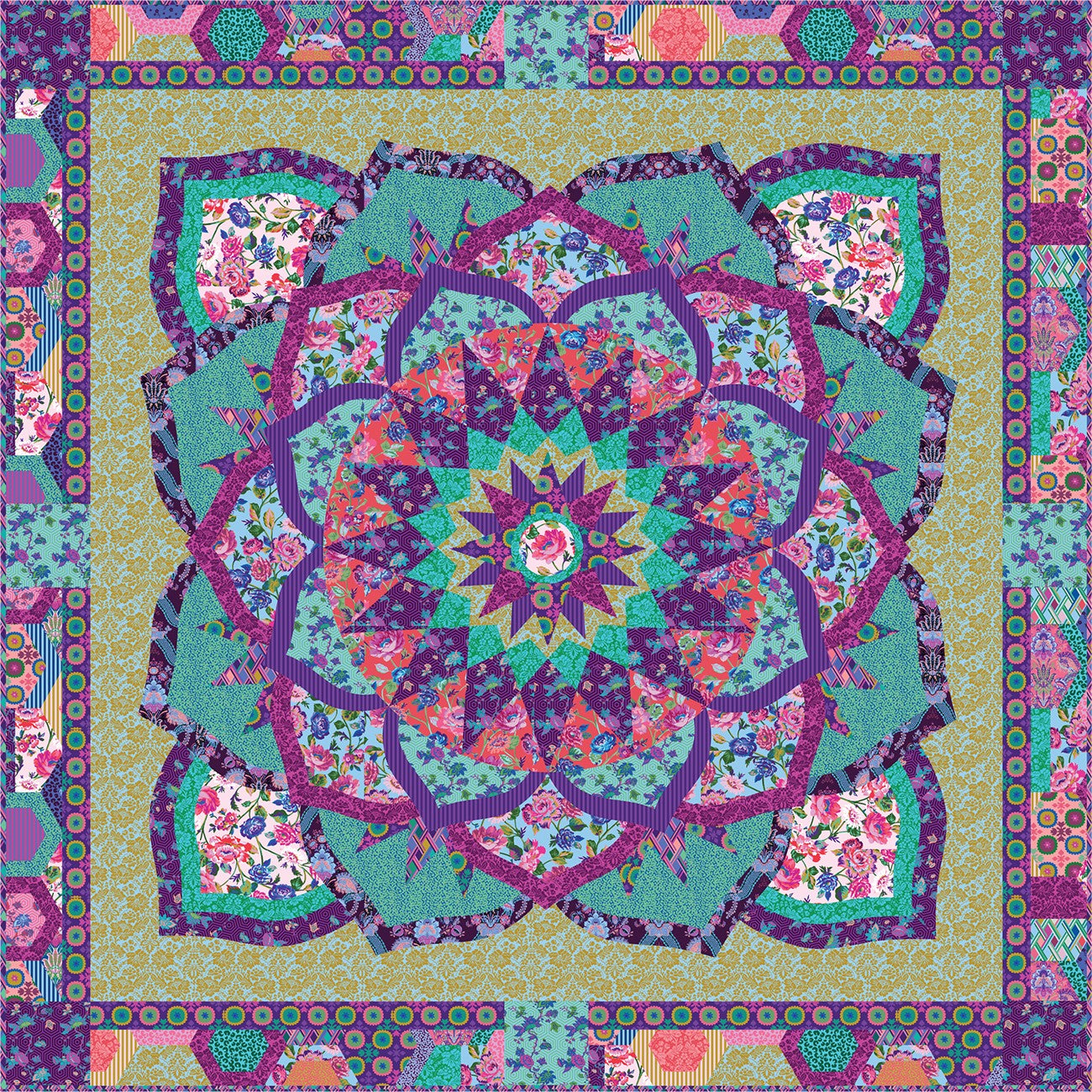 Multi Best Day Rose Quilt Kit, 77" x 77"
