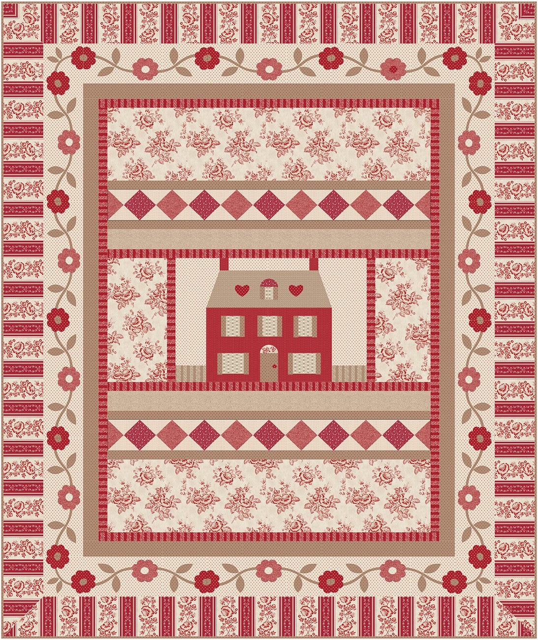 Multi Rose Cottage DQT, 60.5" x 72"