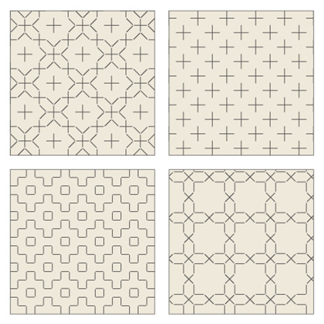 Cosmo Sashiko 100% Cotton Pre-printed Precut Set For Coasters - Ivory