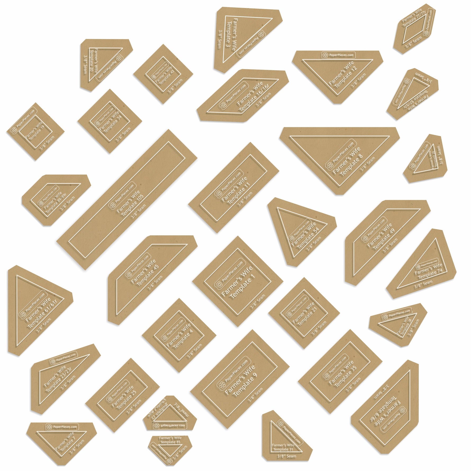 Acrylic Fabric Cutting Templates Farmers Wife with 3/8in Seam Allowance 32pc
