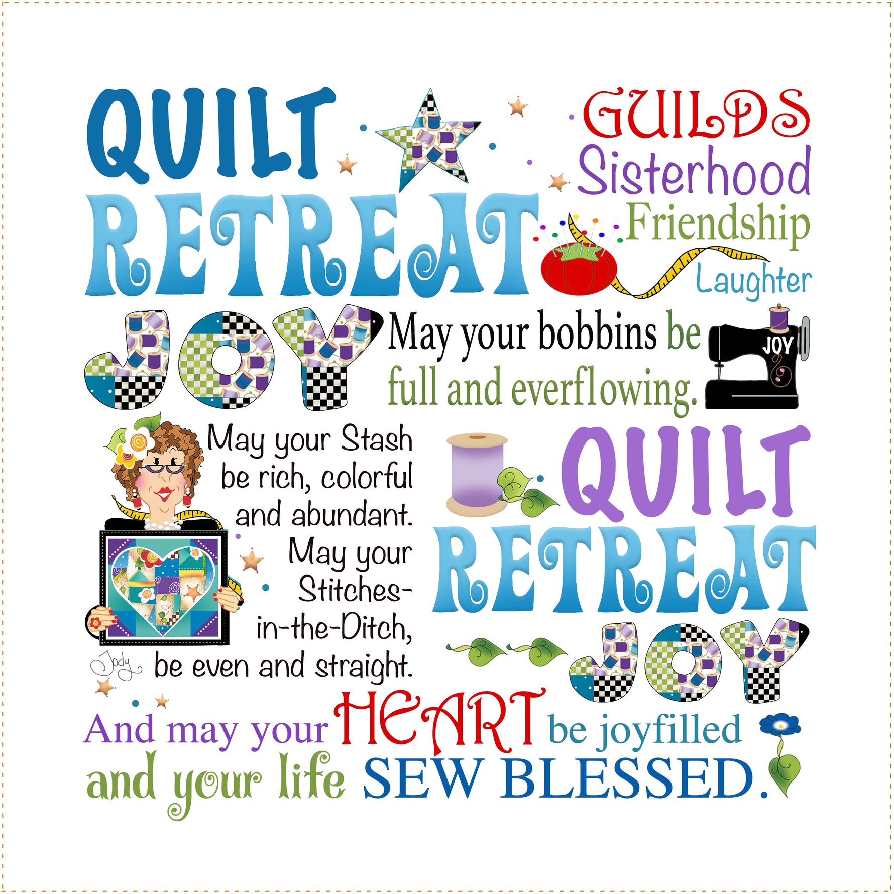 Fabric Art Panel 10-1/2in Quilt Retreat JOY