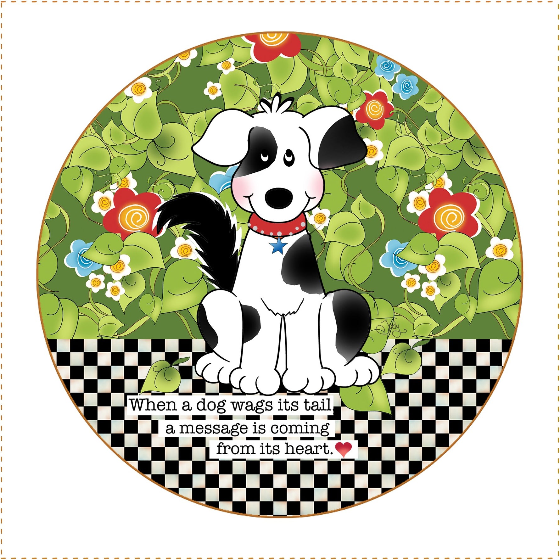 Fabric Panel 5in Round Dog